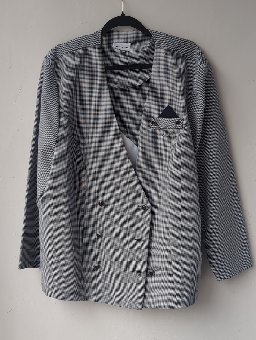 Women's Double-Breasted Gray Checked Blazer Jacket